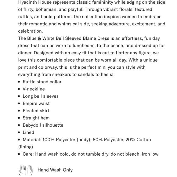 TUCKERNUCK Hyacinth House Blue & White Bell Sleeved Blaine Mini Dress NWT XXL - Picture 7 of 10
